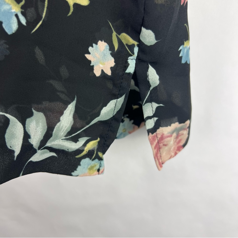 Stacey! Black Sheer Floral Open Front Vest Blouse, Vintage USA Made 8P, Romantic - Picture 6 of 10